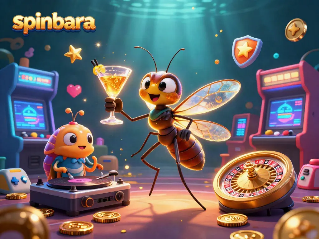 Spinbara's vibrant gaming experience comes alive with unique characters and casino elements in a captivating 3D scene.
